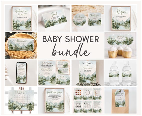 Editable Oh Boy Let the Adventure Begin Baby Shower Bundle, Woodland Mountain Baby Shower Pack, Adventure Awaits Mega Bundle Template, 0497