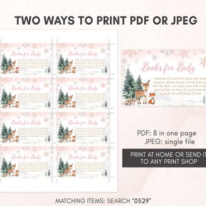 Bewerkbare roze winter bos baby shower uitnodiging bundel, meisje bos winter baby shower uitnodiging set, roze baby het is koud buiten, 0529 afbeelding 5