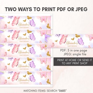 Pink Butterfly Label Editable Pink Butterfly Girl Baby Shower Bottle Label, Purple ...