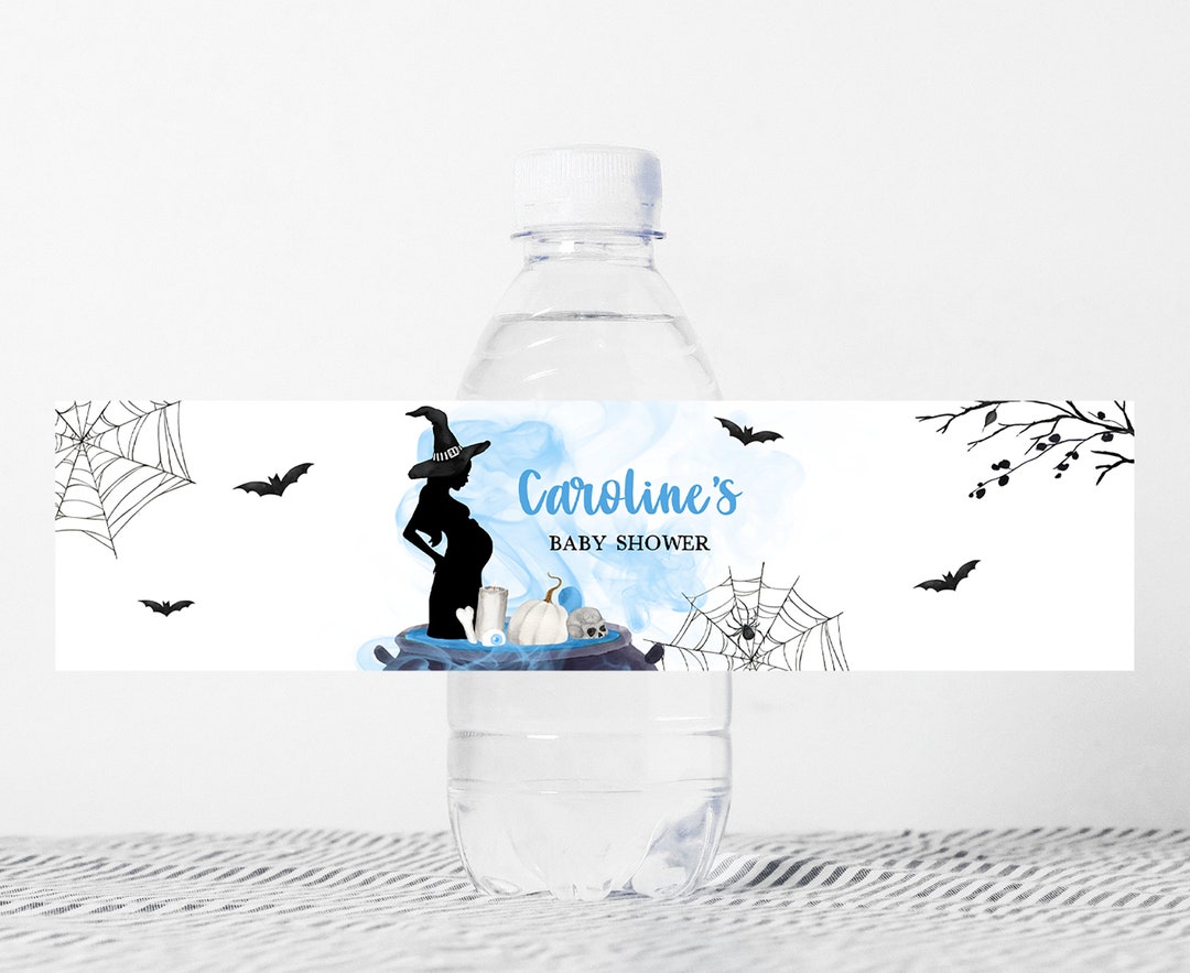 Editable A Baby is Brewing Halloween Baby Shower Bottle Labels, Blue