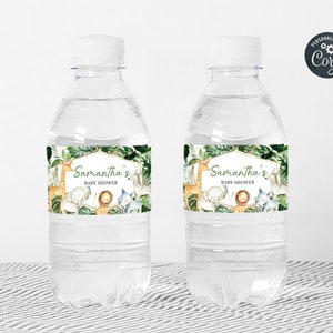 Editable Wild One Baby Shower Bottle Labels, Greenery Safari Jungle Baby Shower Water Labels, Boy Jungle Safari Animals Labels Template 0311 image 3