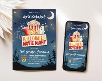 Editable Movie Night Party Invitation, Backyard Movie Night Invite, Outdoor Movie Party Invite, Halloween Movie Invitation Template 15SE