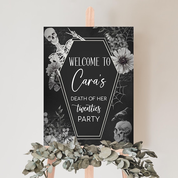 Editable Funeral for my Youth Welcome Sign, Death to My 20s Welcome Poster, Halloween Birthday Sign, RIP Twenties, Death Party Signs, 23BD