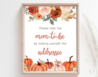 Envelope Station Sign Little Pumpkin Baby Shower, Fall Floral Baby Shower Addressee Sign, Girl Rustic Floral Pumpkin Address Sign Decor 0426