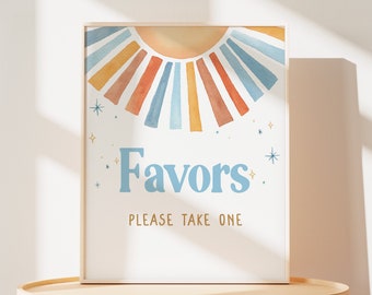Sunshine Baby Shower Favors Sign, Here Comes the Son Baby Shower Favor Table Sign, Blue Boy Boho Sunshine Baby Shower Favor Decor Sign, 0642