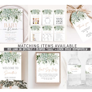 Editable Baby in Bloom Baby Shower Bottle Label, Succulent Gender Neutral Baby Shower Water Labels, Succulents Greenery Bottle Sticker, 0681 image 2