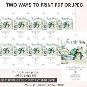 two ways to print a sea turtle thank you card