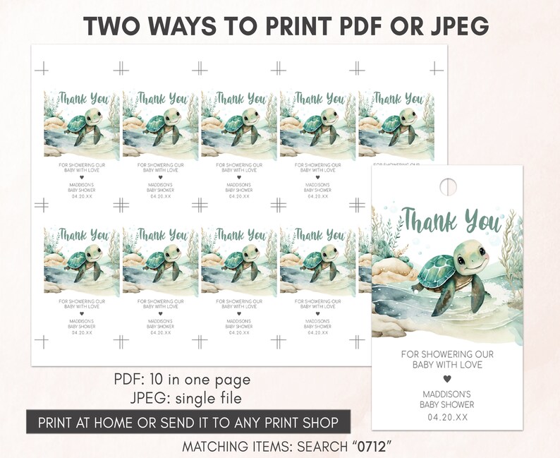 two ways to print a sea turtle thank you card