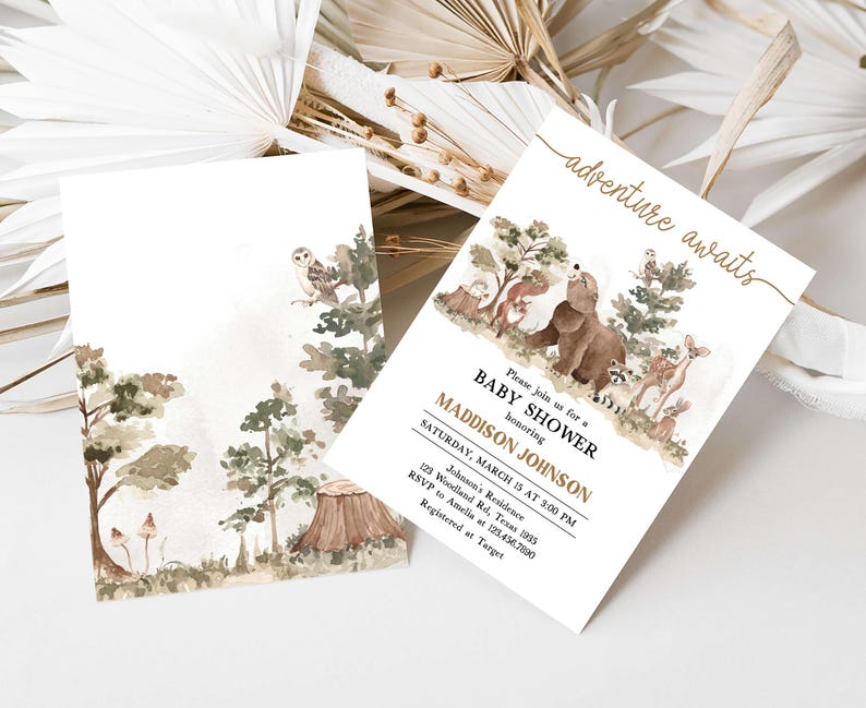 Woodland Animals Baby Shower Invite
