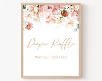 Diaper Raffle Sign Baby in Bloom Baby Shower, Pink Floral Baby Shower Diaper Game Sign, Wildflower Baby Shower Sign Printable Template 0389