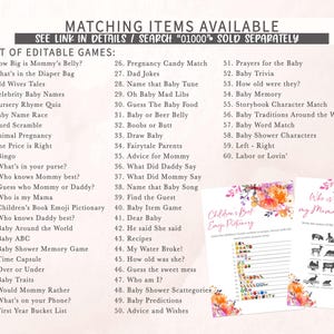 a list of matching items available for a baby shower