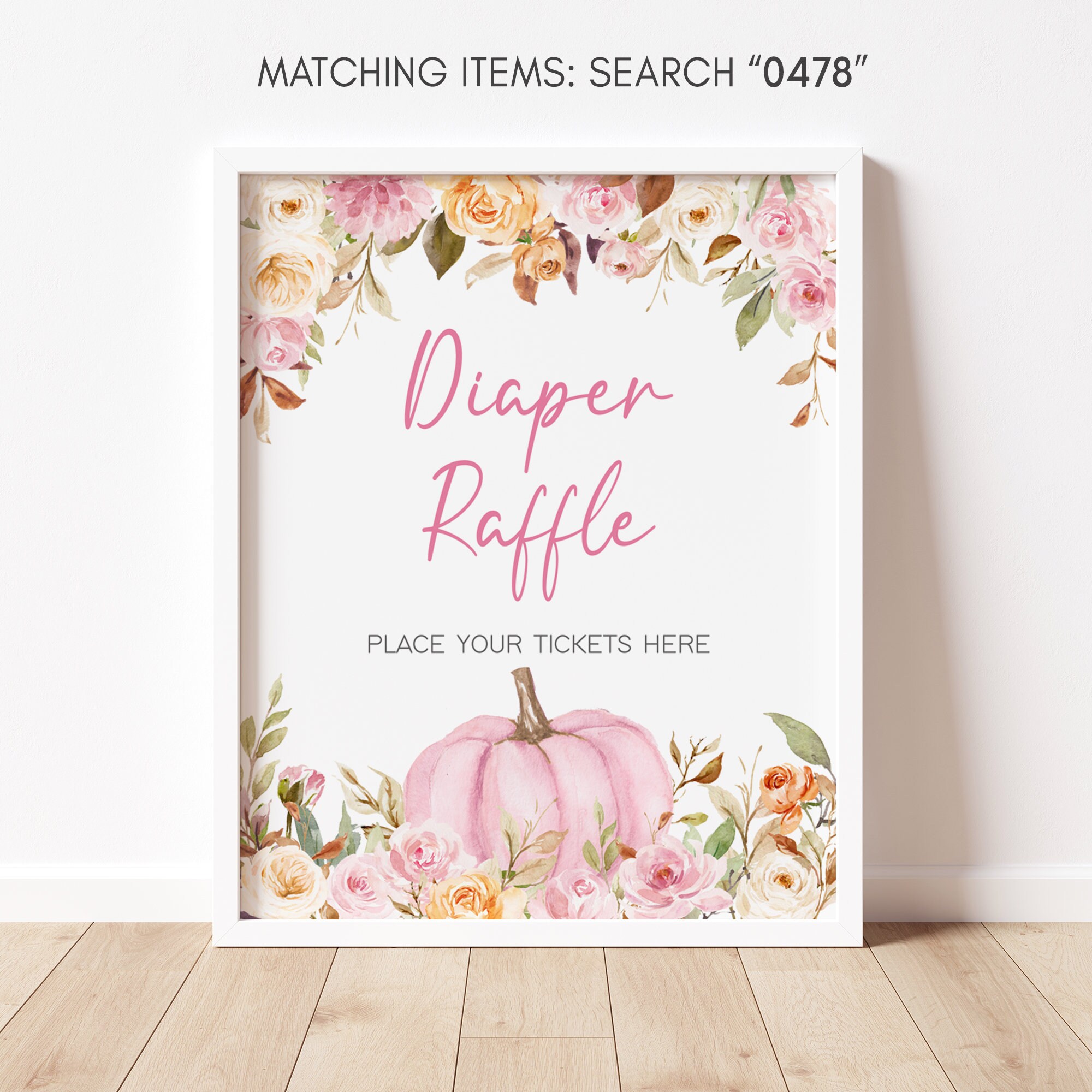Pink Diaper Raffle Sign Diaper Raffle Sign Pink Floral Pumpkin Baby Shower, Girl Fall Baby ...