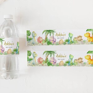 Editable Dinosaur Baby Shower Bottle Label, Greenery Dino Baby Shower Water Labels, Dinosaur, Rawr! It's A Boy Bottle Stickers, 0680 image 3