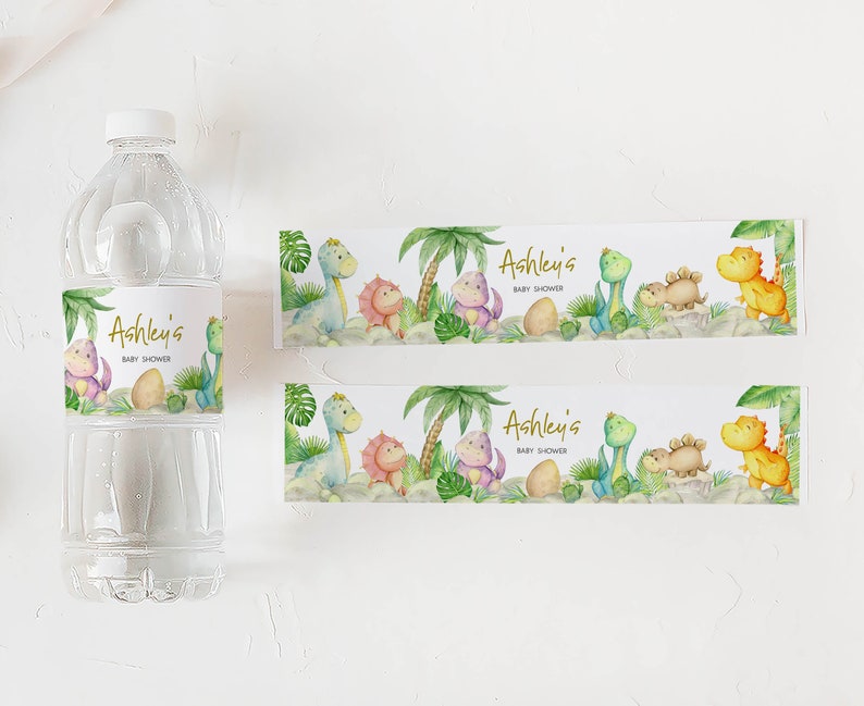 Editable Dinosaur Baby Shower Bottle Label, Greenery Dino Baby Shower Water Labels, Dinosaur, Rawr! It's A Boy Bottle Stickers, 0680 image 3