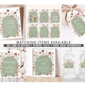 Editable Baby in Bloom Baby Shower Invitation, Boho Sage Green Wildflower Baby Shower Invite, Gender Neutral Baby Shower Invitation, 0676 image 4