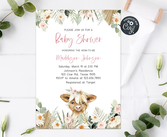 Printable Highland Cow Baby Baby Shower Invite (Download Now) 