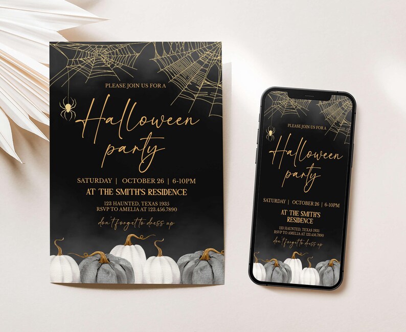 a black and white halloween party with pumpkins