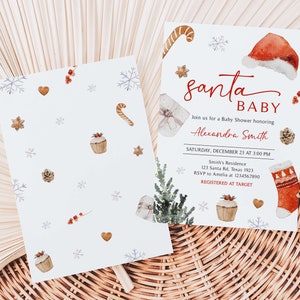 Bewerkbare Santa baby shower uitnodiging, kerst baby shower uitnodiging, genderneutrale Winter Wonderland baby shower uitnodiging sjabloon, 0567 afbeelding 2