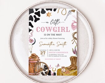Editable Western Cowgirl Baby Shower Invitation, Pink Wild West Baby Shower Invite, Country Cowgirl Boots Rodeo Baby Shower Invitation, 0725