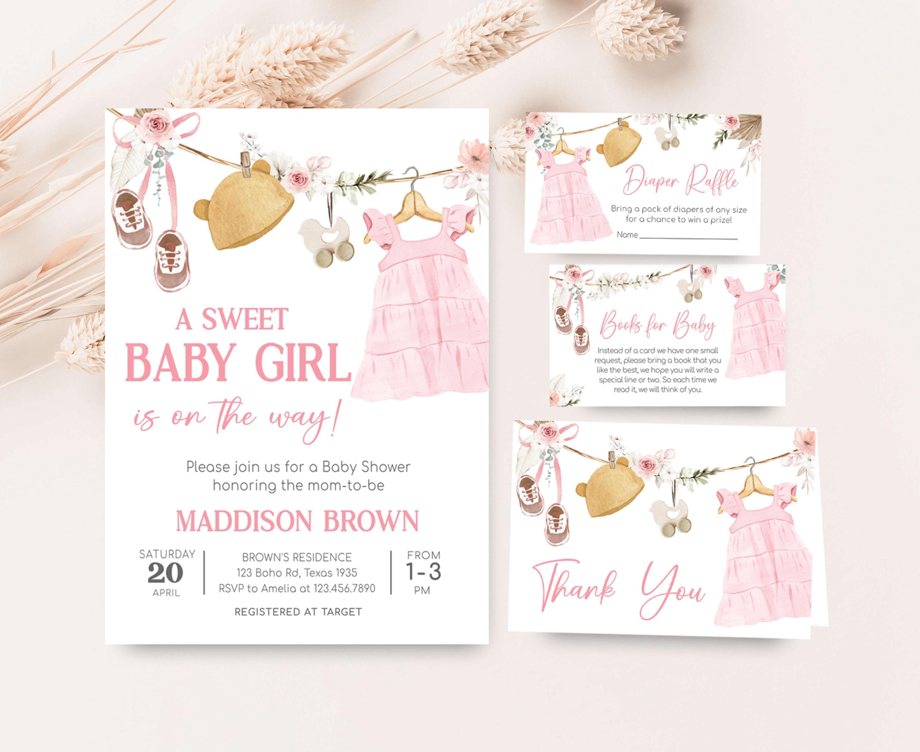 25 Inviti Baby Shower Con Buste - Tema Floreale E Vestitini Per Neonata - Ideali Per Rivelazione Genere E Annuncio Nascita