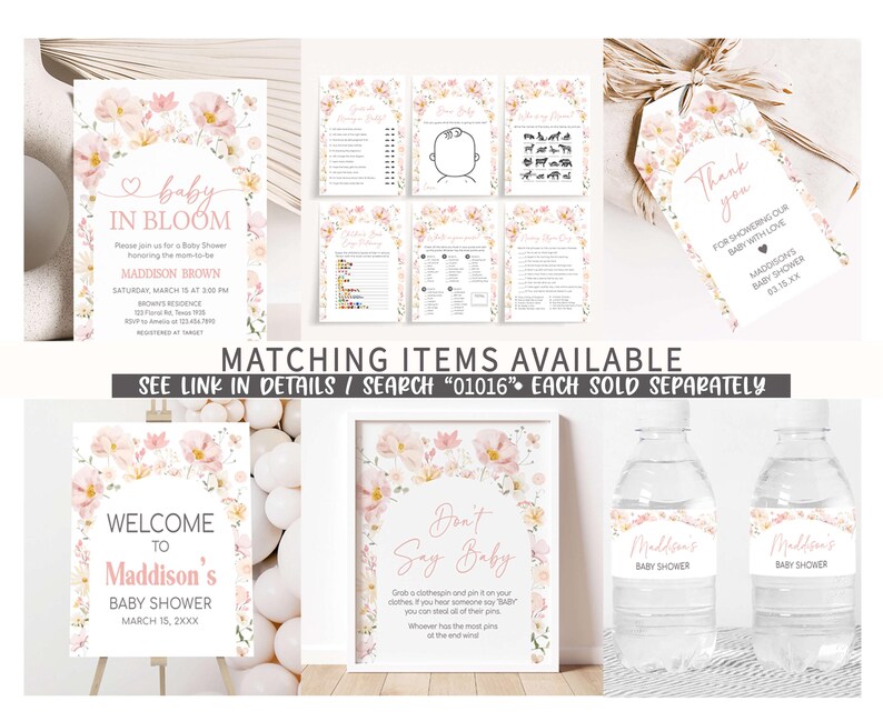 a set of matching items available for a baby shower