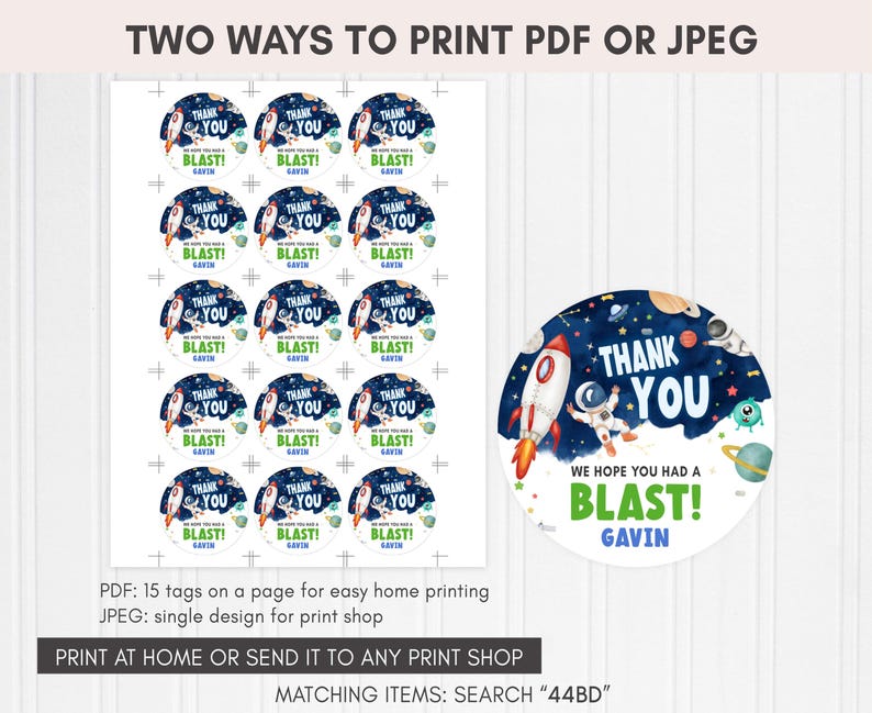 Astronaut Outer Space Birthday Round Favor Tags
