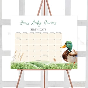 Bearbeitbarer Stockenten-Enten-Babyparty-Fälligkeitsdatumskalender, Stockenten-Babypartykalender, Entenjagd-Jungen-Babyparty-Geburtstagsvorhersage, 0966