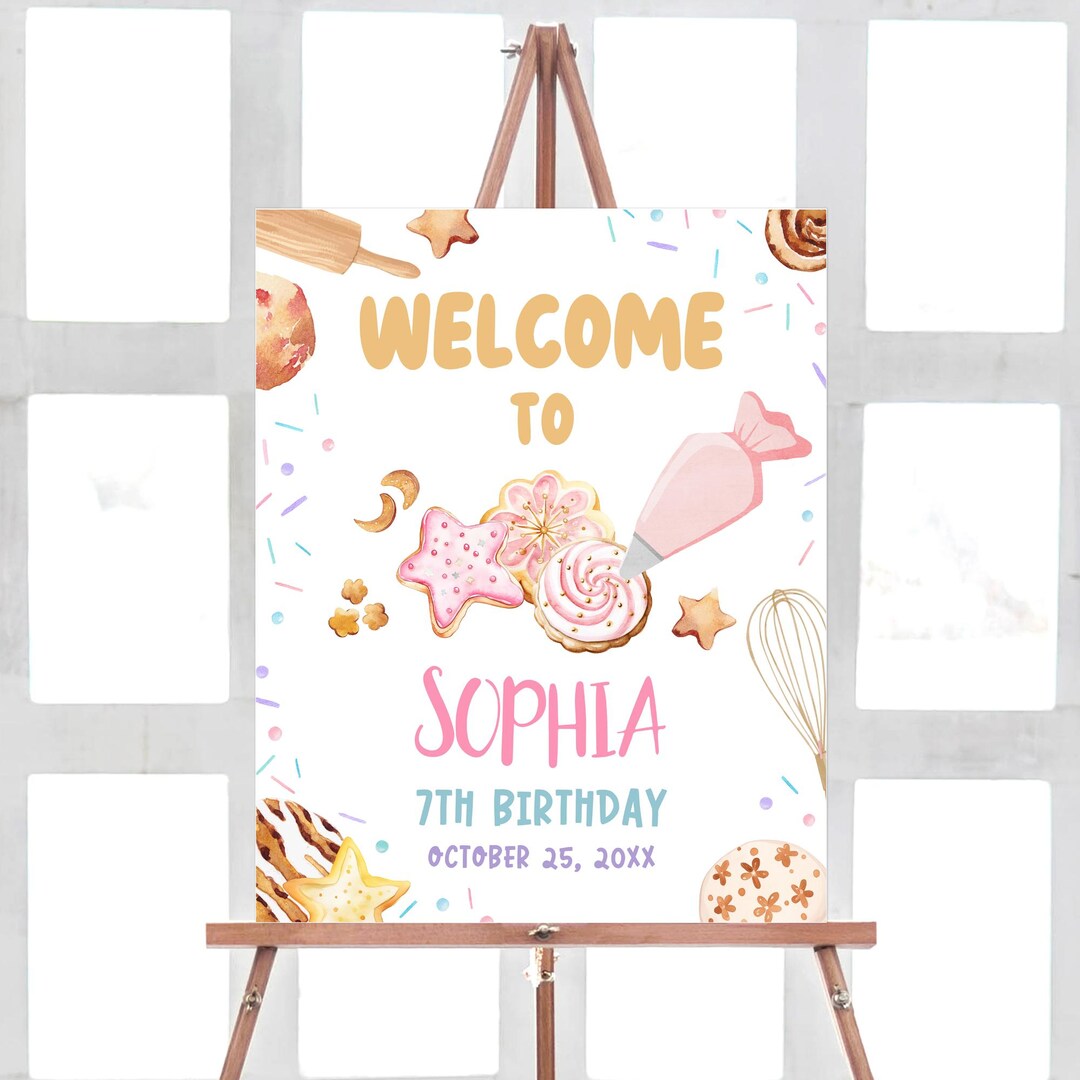 Editable Cookie Decorating Party Welcome Sign, Cookie Baking Birthday ...