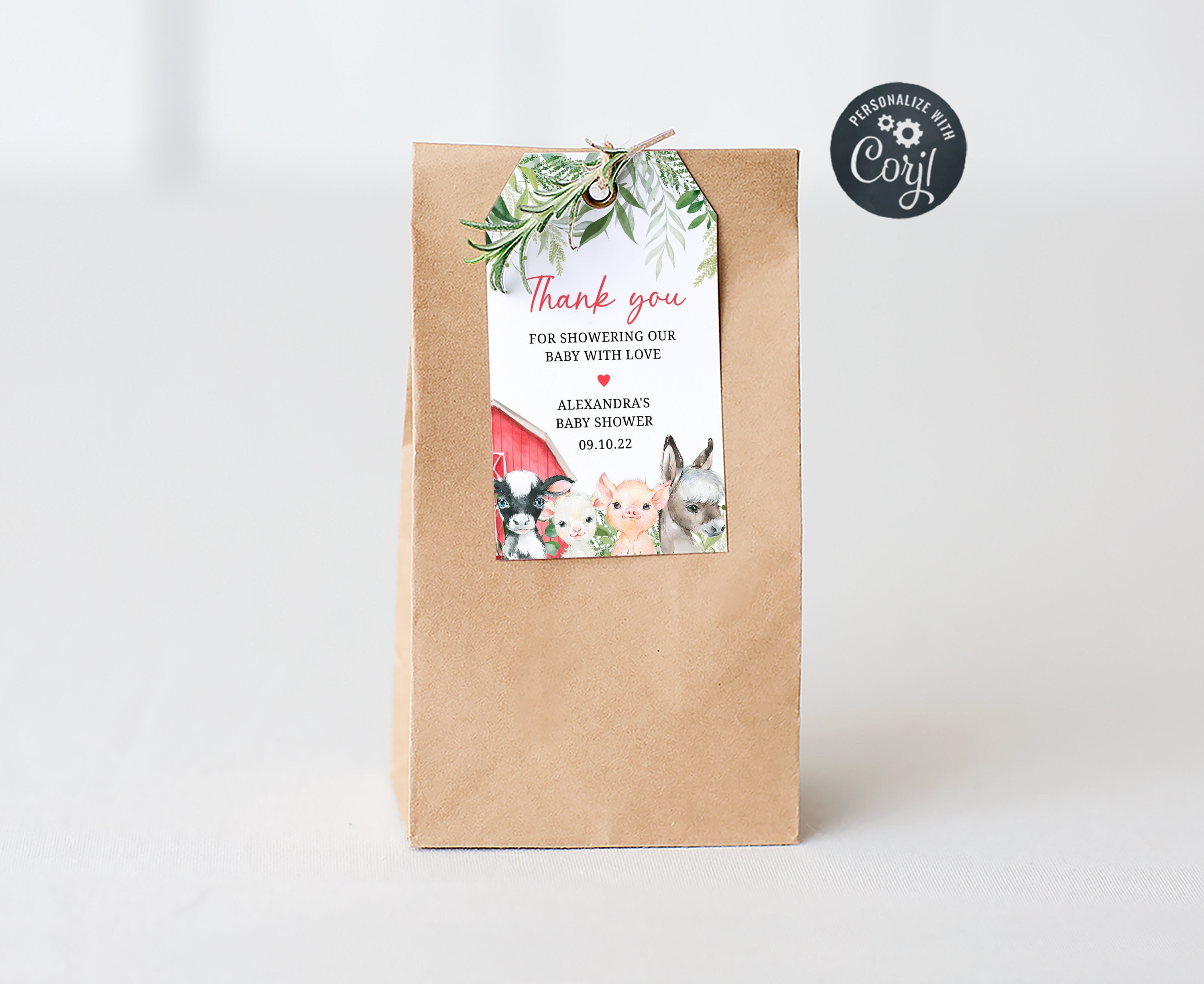 Editable Farm Baby Shower Favor Tag, Farm Animals Baby Shower Gift Tags ...