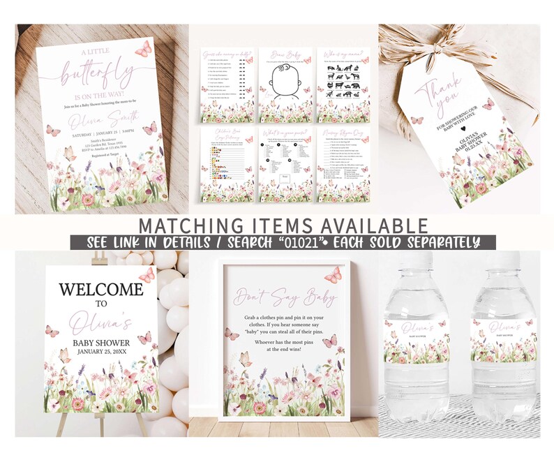 a set of wedding items including a water bottle and a sign