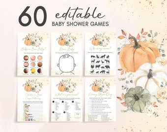 Redigerbara spelpaket med små pumpor och höstbabyshower, spelpaket med höstpumpa och babyshower, mall för blommig pumpa och babyshower, 0863