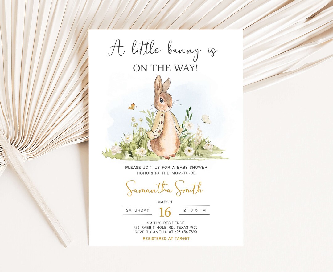Editable Peter Rabbit Baby Shower Invitation, Rabbit Gender Neutral ...