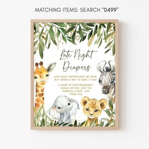 Late Night Diapers Sign A Little Wild One Safari Baby Shower, Greenery Jungle Baby Shower Diaper Thoughts Sign, Safari Animals Decor, 0499