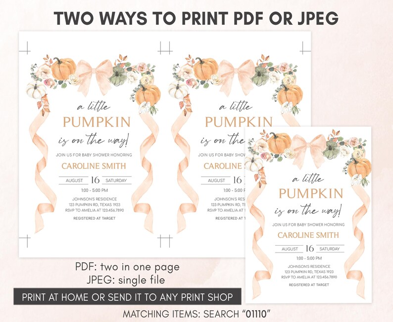 two ways to print a pumpkin baby shower