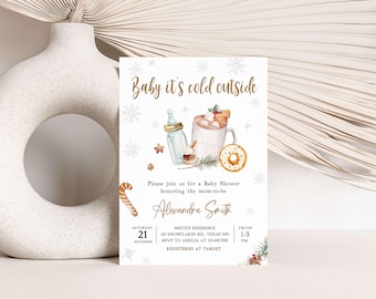 Editable Baby It's Cold Outside Baby Shower Invitation, Hot Chocolate Winter Baby Shower Invite, Snowflake Christmas Baby Shower Invite 0984