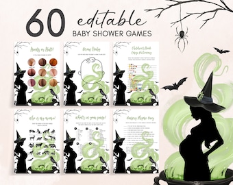 Editable A Baby is Brewing Halloween Baby Shower Games Bundle, Gender Neutral Halloween Baby Shower Game Pack, Witch Baby Shower Games 0450