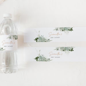 Editable Baby in Bloom Baby Shower Bottle Label, Succulent Gender Neutral Baby Shower Water Labels, Succulents Greenery Bottle Sticker, 0681 image 3