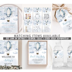 Editable Adventure Awaits Baby Shower Invitation, Blue Hot Air Balloon Baby Shower Invite, Adventure Awaits Boy Baby Shower Invitation, 0643 image 4