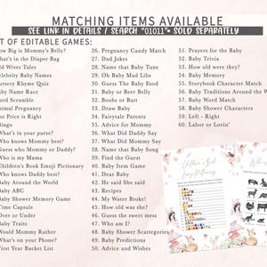 a list of matching items available for a baby shower
