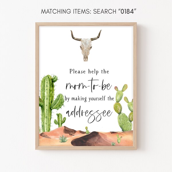 Envelope Station Sign Bull Skull Baby Shower Sign Southwestern Cactus Baby Shower Addressee Sign Boho Baby Gender Neutral Printable 0184