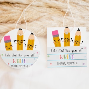 Étiquette modifiable pour la rentrée scolaire, étiquette-cadeau pour enseignant de la 1re journée d'école, cadeaux pour débuter l'année, étiquette cadeau crayon pour fournitures scolaires, 103SE