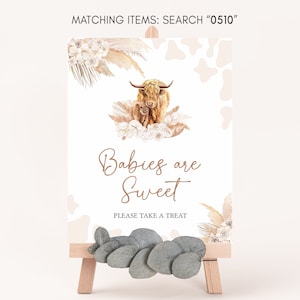 Baby shower de vache des Highlands bohème, signe de naissance neutre entre les sexes vache sacrée, signe Take a Treat, signe de vache Highland Boho, 0510