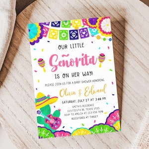 Editable Little Senorita Fiesta Baby Shower Invitation, Girl Mexican Baby Shower Invite, Taco Bout A Baby Cactus Baby Shower Invitation 0738
