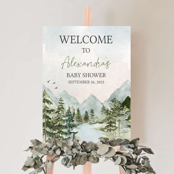Editable Oh Boy Let the Adventure Begin Baby Shower Welcome Sign, Woodland Mountain Baby Shower Welcome Poster, Adventure Baby Shower, 0497