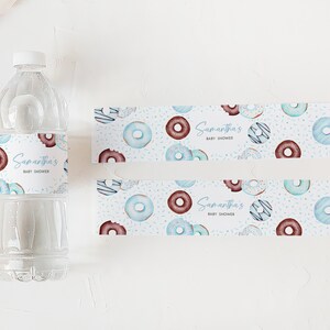 Editable Blue Donuts and Diapers Baby Shower Bottle Label, Boy Donuts Baby Shower Water Label, Blue Sweet Sprinkle Water Bottle Sticker 0652 image 3