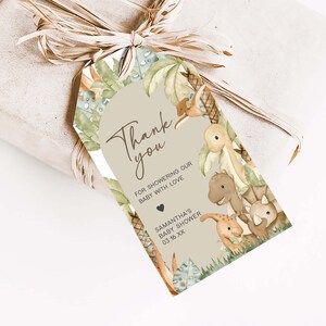 Editable Dinosaur Baby Shower Favor Tags, Baby Dinosaur Boho Baby Shower Gift Tag, Gender Neutral Dino Boho Baby Shower Thank You Tags, 0666 image 3