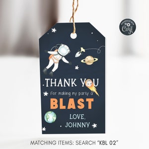 Étiquettes modifiables de faveur de l'espace extra-atmosphérique Anniversaire Merci, étiquettes astronaute, étiquettes pour cadeaux, planète, fête, imprimable, KBL 02