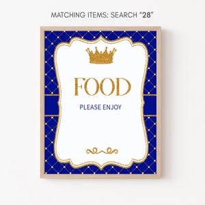 Royal Baby Shower Sign, Prince Baby Shower Food Sign, Little Prince Baby Shower Table Sign, Blue and Gold, Instant Download Digital File 28