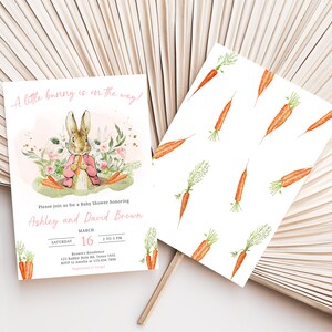 Editable Pink Peter Rabbit Baby Shower Invitation Bundle, Peter Rabbit Girl Baby Shower Invite Set, A Little Bunny Spring Baby Shower, 0626 image 2