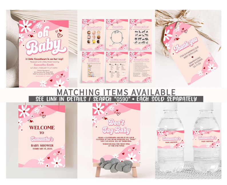 Editable Retro Groovy Valentine Sweetheart Baby Shower Welcome Sign, Valentine Baby Shower Welcome Poster, Red Heart Baby Shower Sign, 0590 image 2